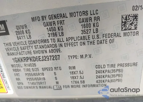 2014 GMC Acadia Sle-2 z USA, uszkodzony, nr VIN 1GKKRPKD6EJ297207